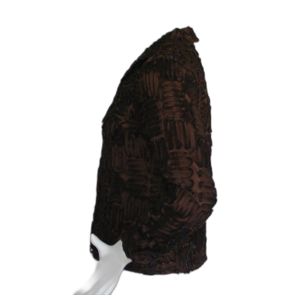 SAMUEL DONG Jacket, M, Brown, Ribbon Strips, Zipper front, Hand Wash - Picture 7 of 14